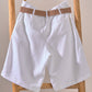 Linen Blend Belted Bermuda Shorts: WHITE