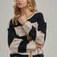 BON - WIDE STRIPE EVERYDAY COZY FALL SWEATER CARDIGAN_JLT00445-01: BLUE/BROWN / S-M-L(2-2-2)