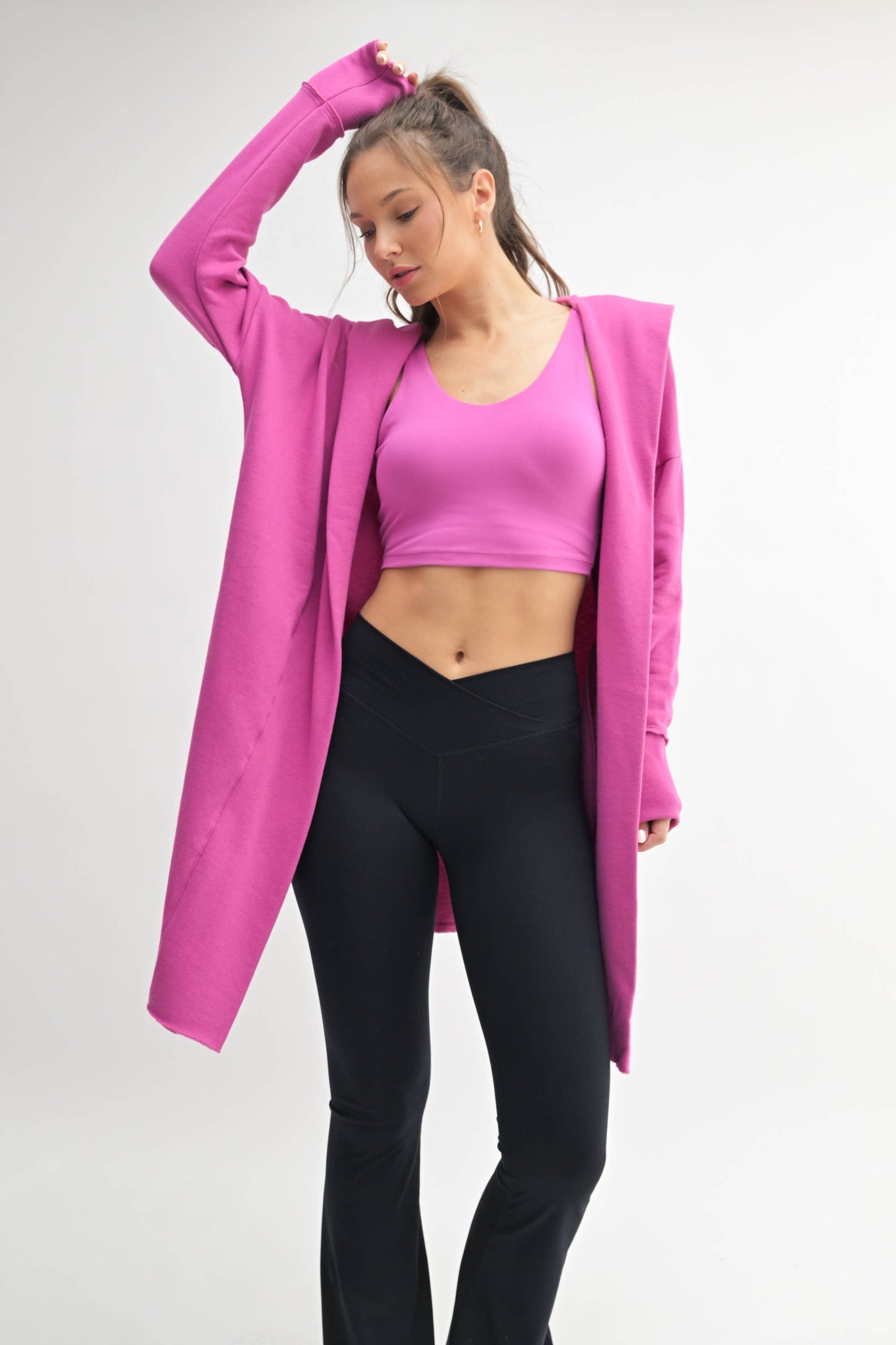 Open Front Longline Hoodie Cardigan: NEW ORCHID