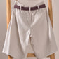 Linen Blend Belted Bermuda Shorts: WHITE