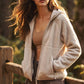 Bluivy - SOFT SHERPA FLEECE ZIPPER FRONT HOODIE JACKET: WINE / M