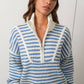 Creamon - Preppy Californian Half-zip Striped Sweater-BLUE: BLACK / L