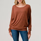 Heimious - Long Dolman Sleeve Round Neck Brushed Knit Top, 2739: Navy / M