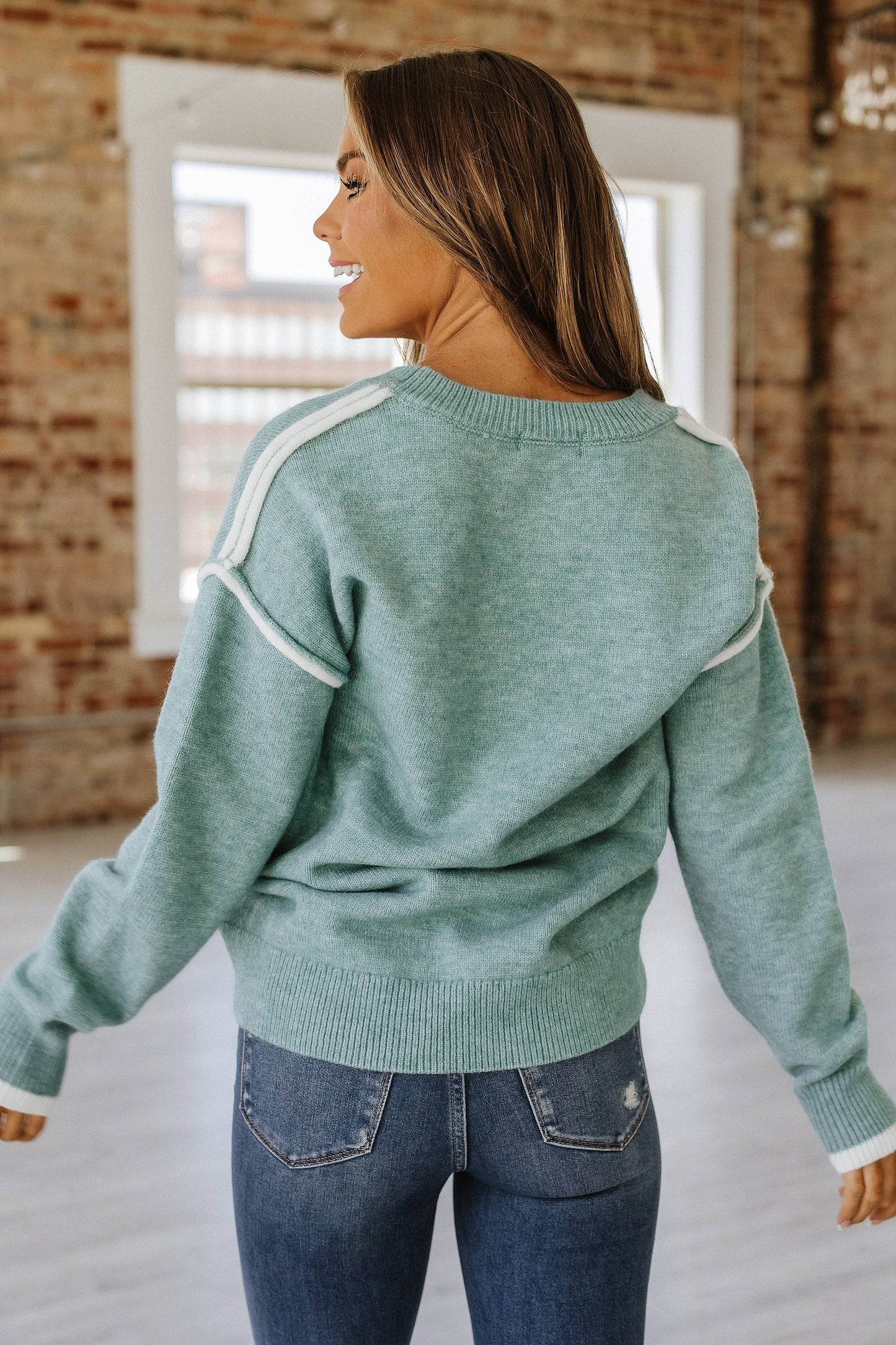 Shanda Crewneck Knit Sweater: MOONLIGHT JADE