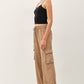 Tencel High Rise Drawstring Wide Leg Cargo Pant: