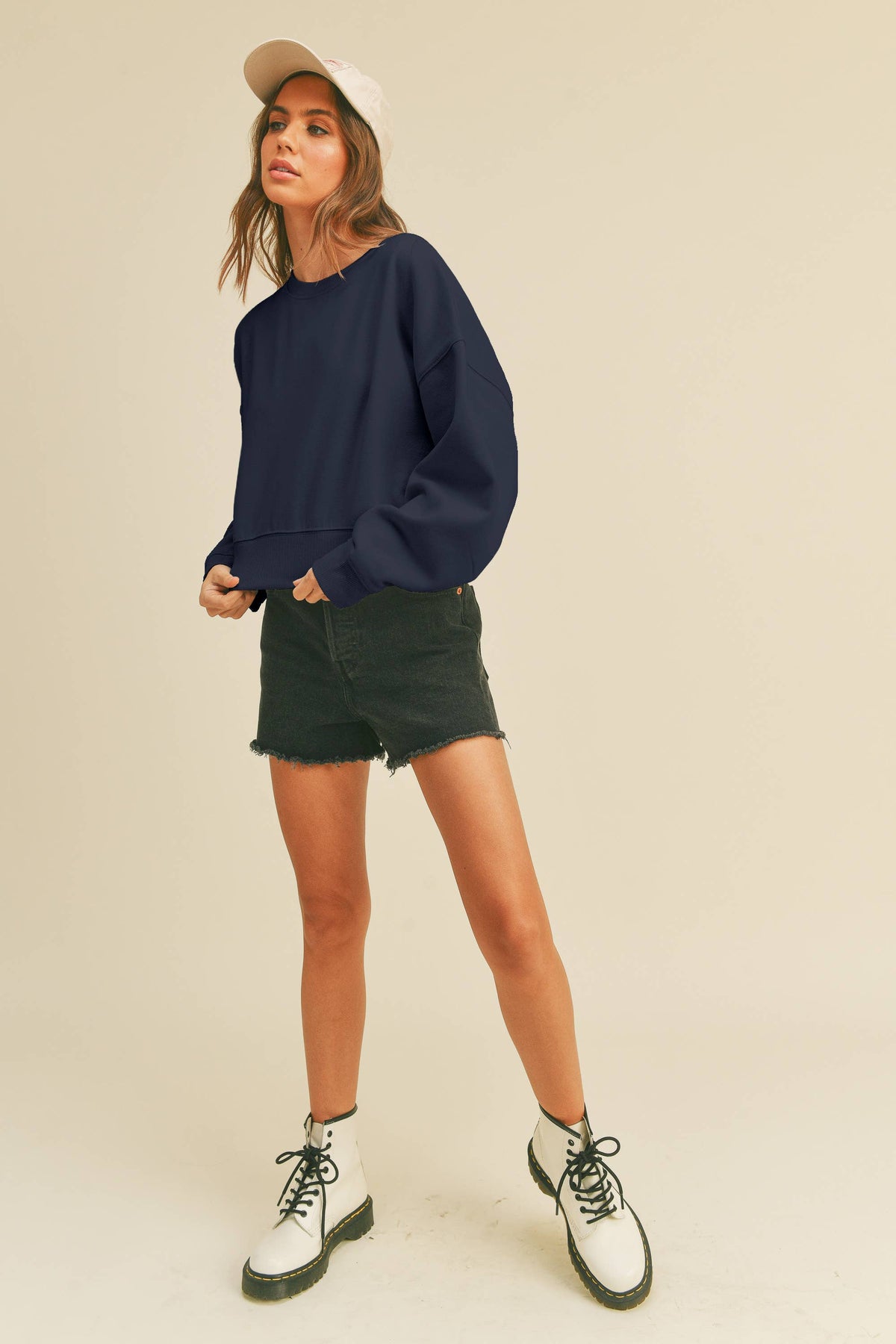 Honestee - Blank Short Cropped Long Sleeve Sweatshirt: MUSTARD / XL
