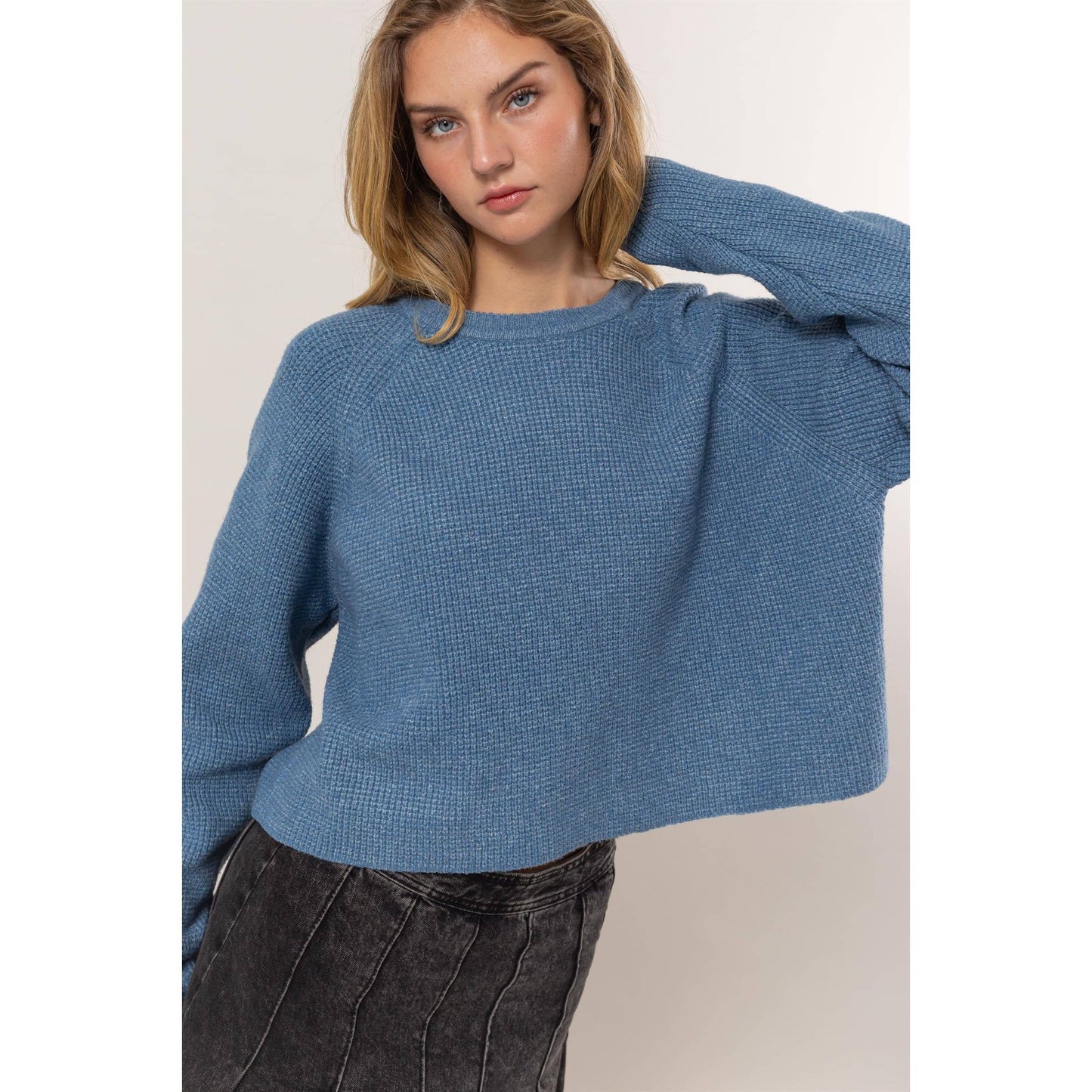 Oversized Raglan Sleeve Sweater: GRAY BLUE