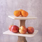 White Marble Square Cake Plate W/Mango Wood Base- Medium