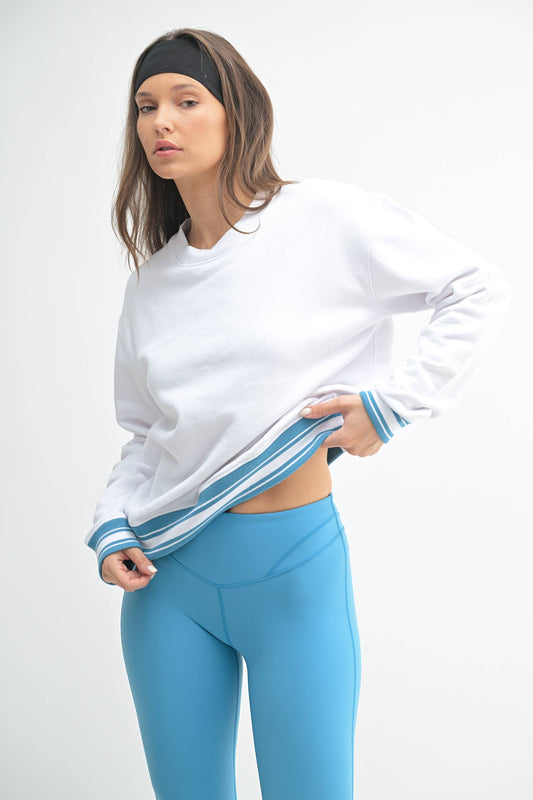 Contrast Cinch Cotton Sweatshirt: WHITE/BLUE JAY