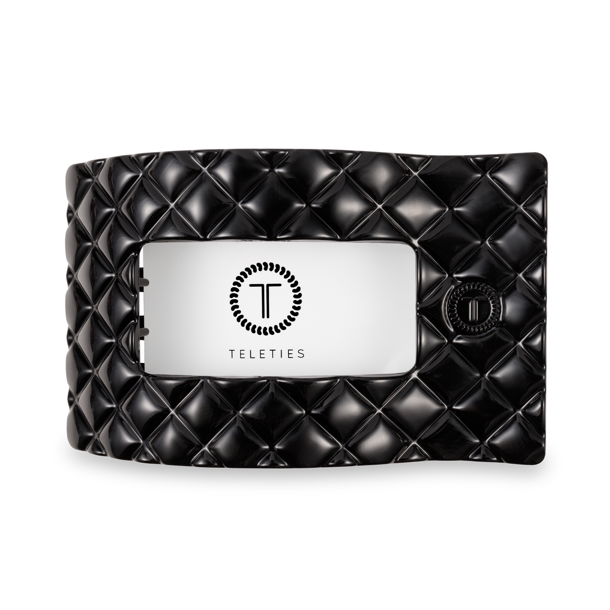 TELETIES - Jet Black Quilted | Large | Flat Rectangle Hair Clip