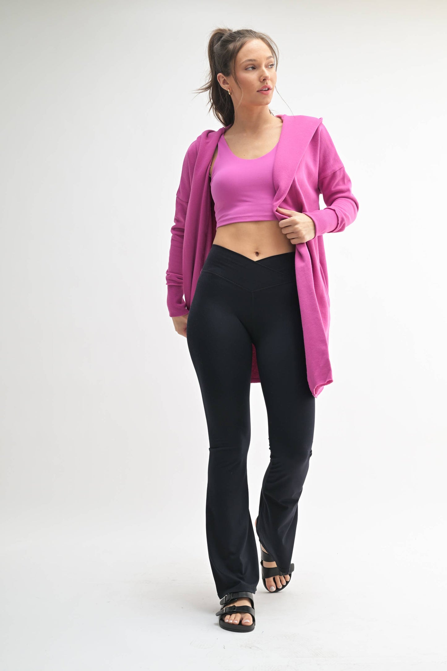 Open Front Longline Hoodie Cardigan: NATURAL