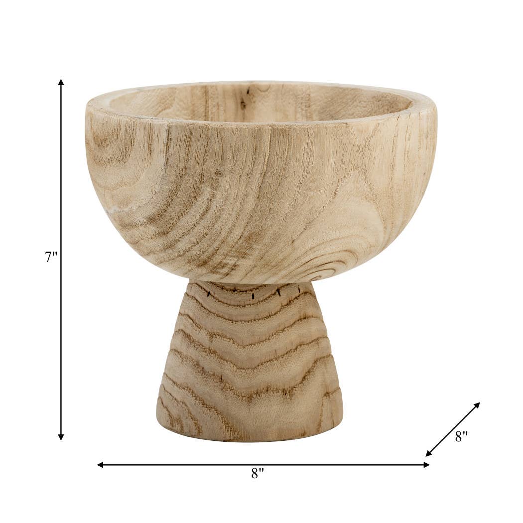Sagebrook Home - Bowl - Brown Paulownia Wood with Pedestal Base, 8 in.