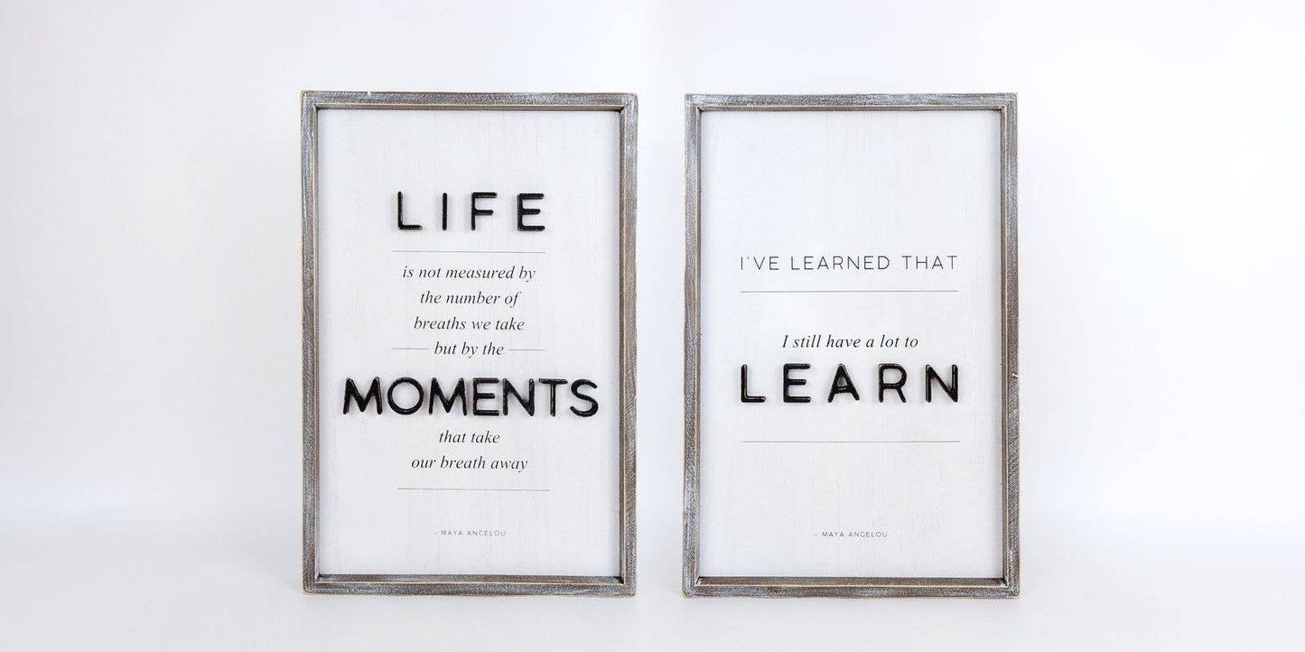 Reversible Wood Framed Sign: Moments/Learn