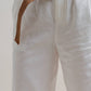 Linen Blend Belted Bermuda Shorts: WHITE