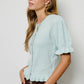 Mimosa - Puff Sleeve Ruffle Hem Knit Cardigan: Ivory / M