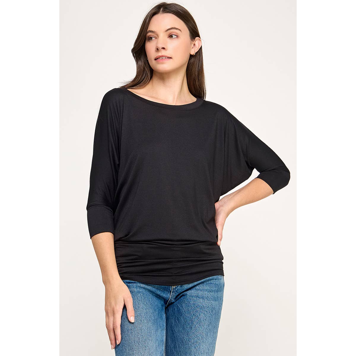 Heimious - 3/4 Dolman Sleeve Round neck Modal Jersey  Top, 2503: White / L
