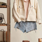 Mello. - Oversize Jacket with Knit Sleeve: Cream / SM