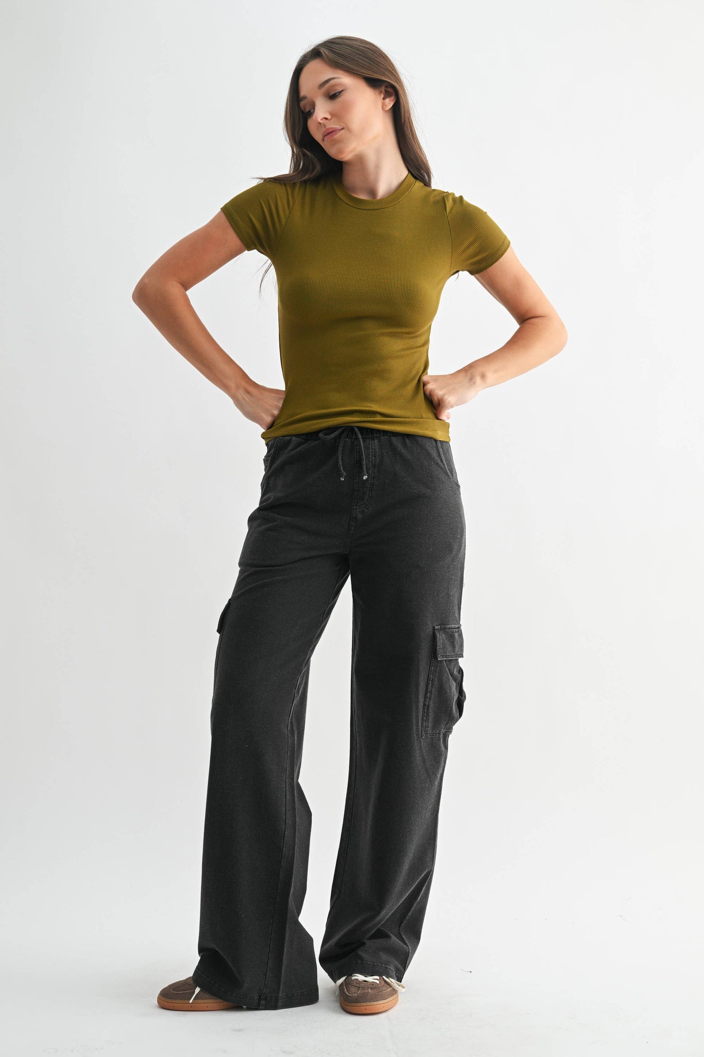 Mono B - Essential Short-Sleeved Micro-Ribbed Athleisure Top: DEEP FOREST / S:M:L (2:2:2)