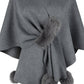 NINEXIS - CWOCAS0052_SOLID COLOR WOOL BALL CAPE KNITTED SHAWL: BLACK / (OS) 1
