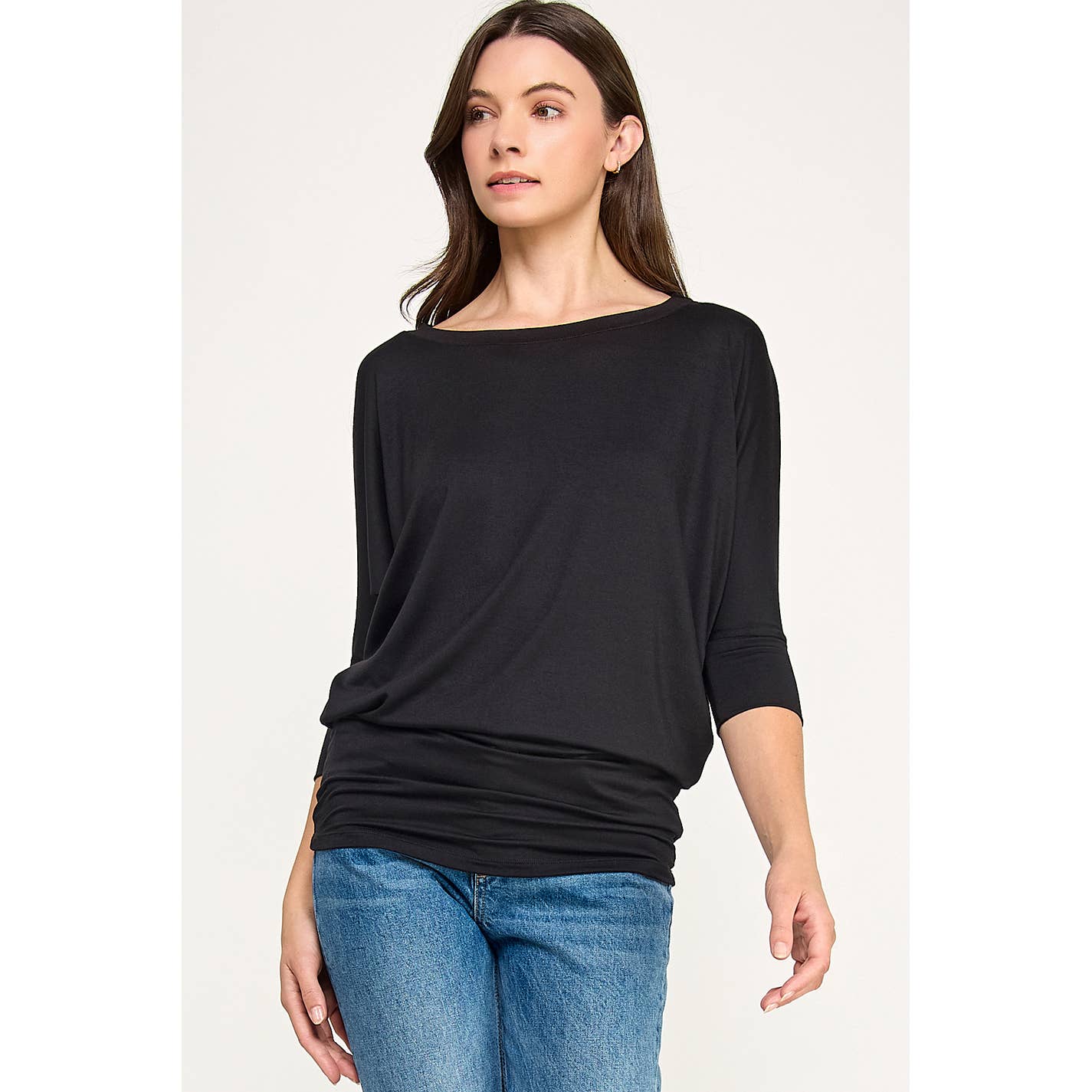 Heimious - 3/4 Dolman Sleeve Round neck Modal Jersey  Top, 2503: White / L