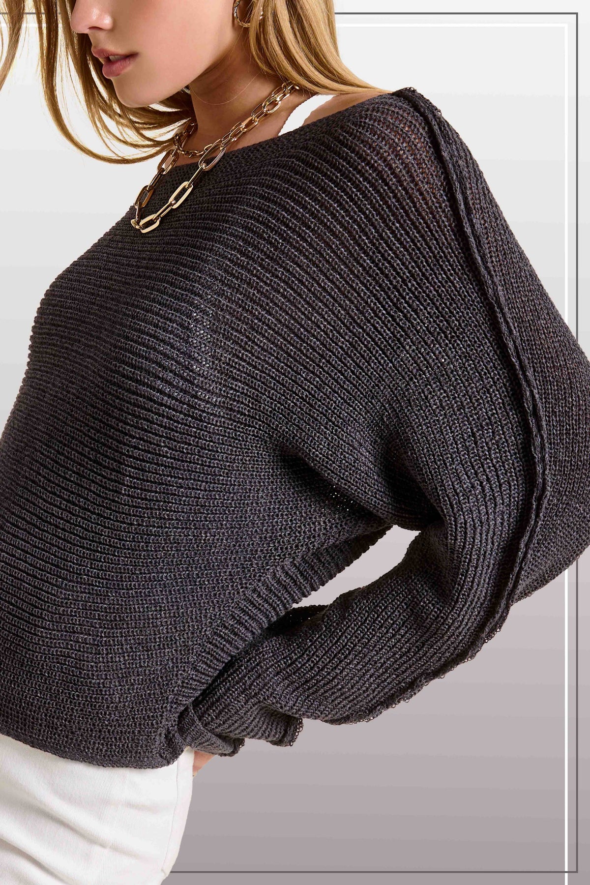 La Miel - JDS3608-Boat Neck Off Shoulder Dolman Sleeve Sweater Fall: Frosty Mint / L