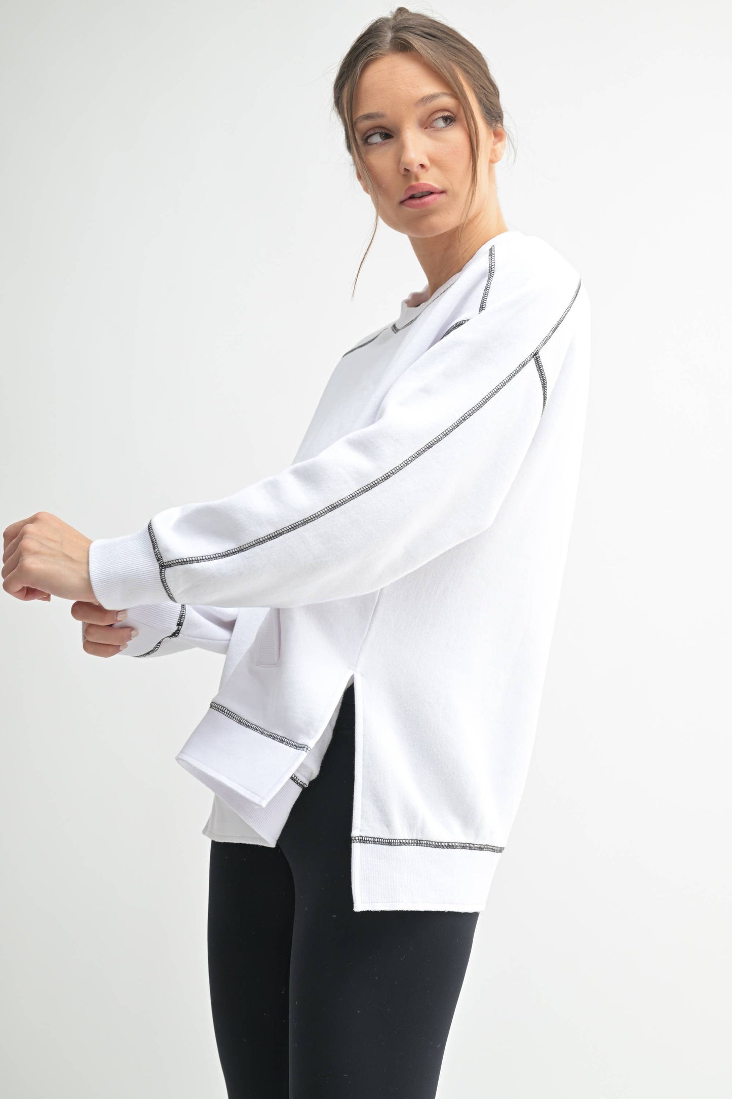 Vintage Stitch Cotton Sweatshirt: WHITE/ BLACK