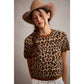 So Me - LEOPARD PRINT SHORT SLEEVES SCALLOP RIB KNIT: LEOPARD/BROWN / S