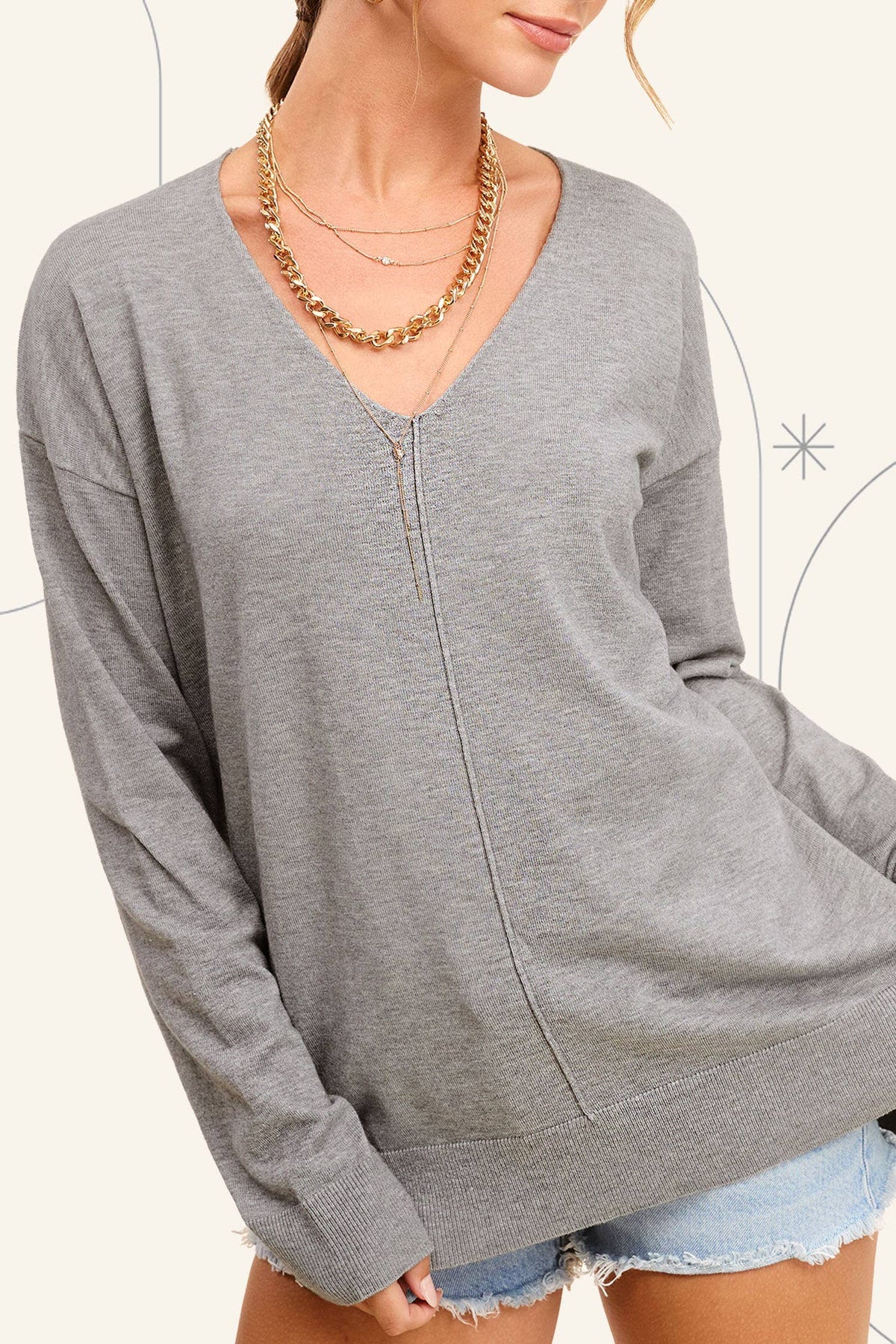 La Miel - JBS3122-V-neck Long Sleeve Lightweight Knit Top Christmas: Apple Green / L