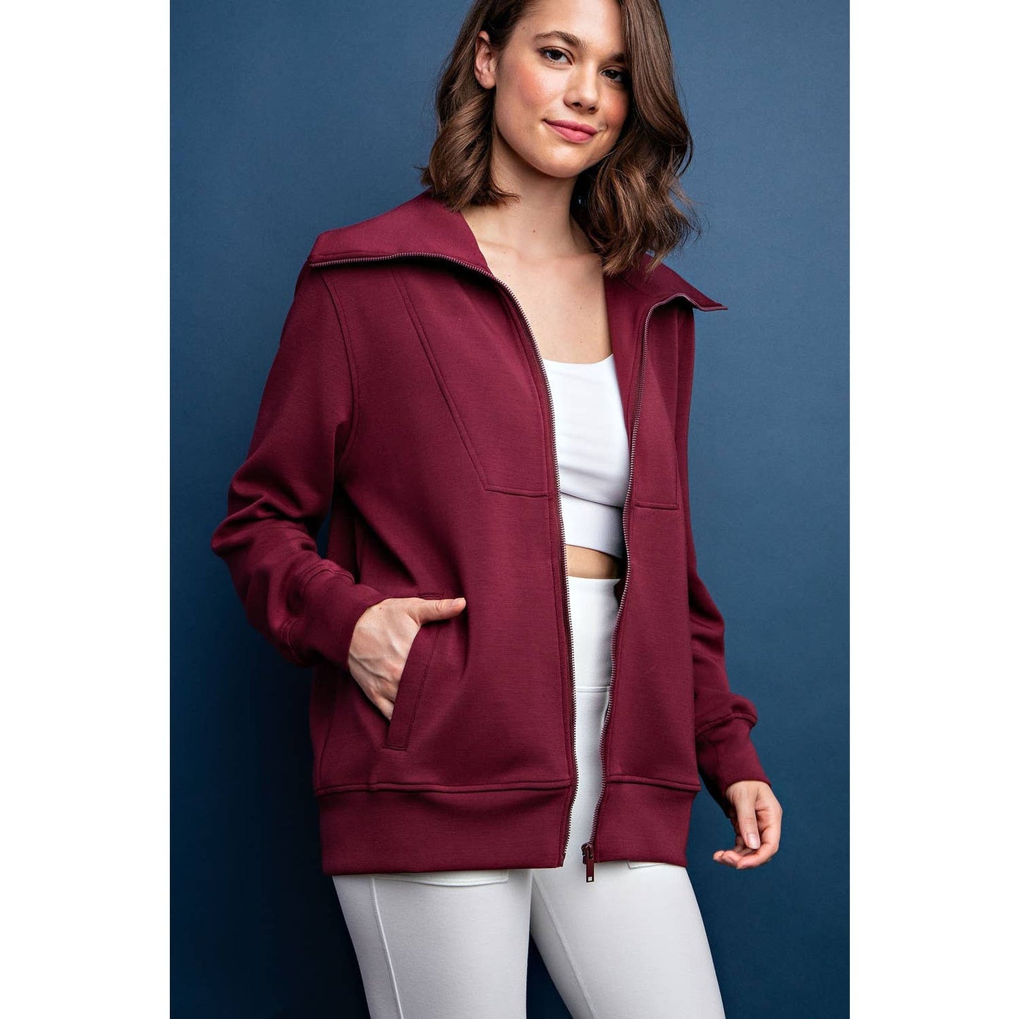 Modal Poly Full Zip Jacket: WINE