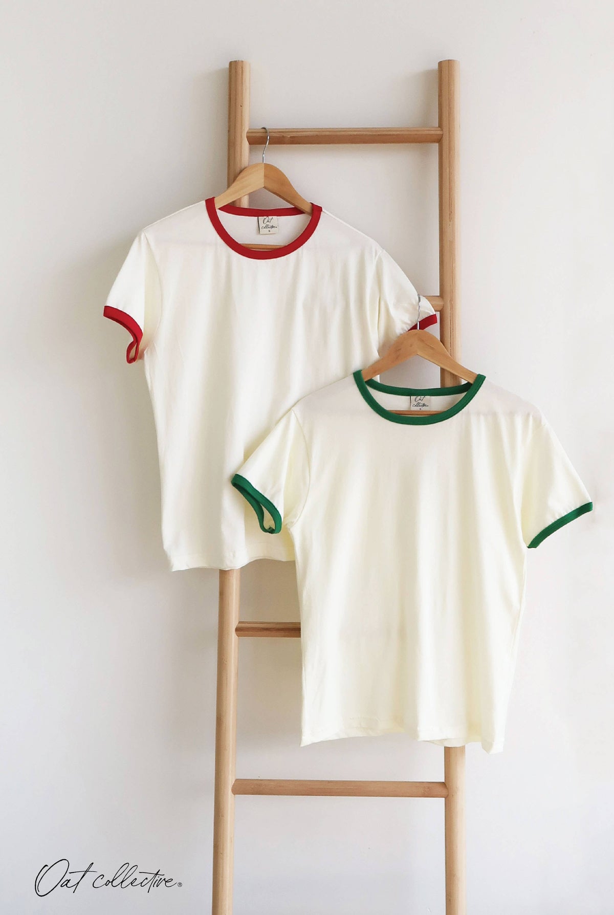 OAT COLLECTIVE - PREMIUM BASIC Ringer top: NATURAL/GREEN / L