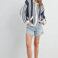 Drop Shoulder Striped Pattern Sweater: IVORY / NAVY