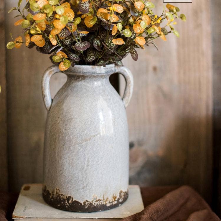 Rustic Reach - Binglie Glazed Pottery Vase with Handles: Small