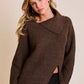 Long Sleeve Asymmetrical Cut Out Ribbed Sweater: Brown