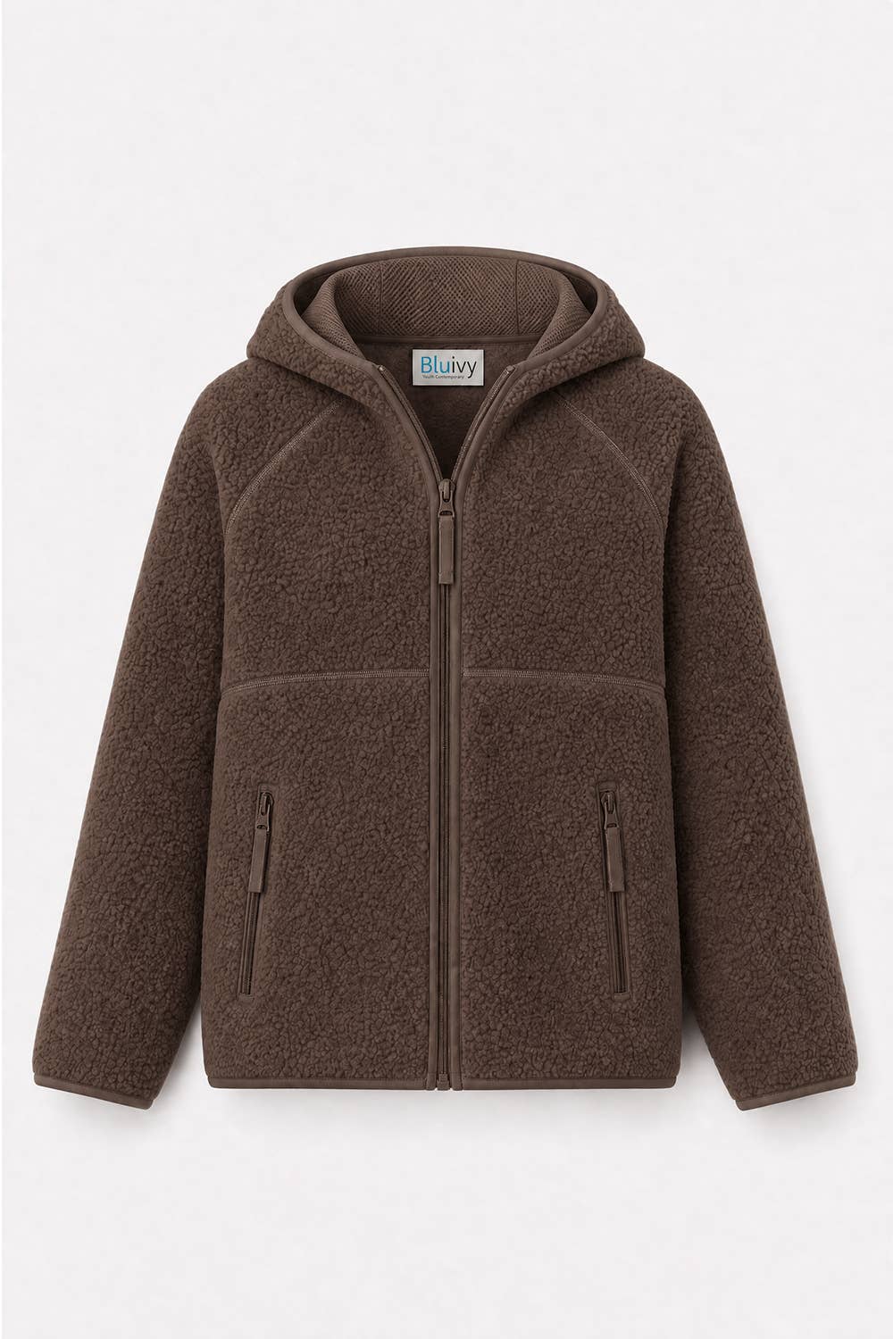 Bluivy - SOFT SHERPA FLEECE ZIPPER FRONT HOODIE JACKET: WINE / M