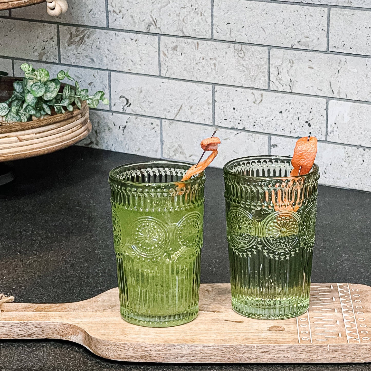 Kate Aspen - 13 oz. Vintage Textured Sage Green Drinking Glasses (6 pcs)