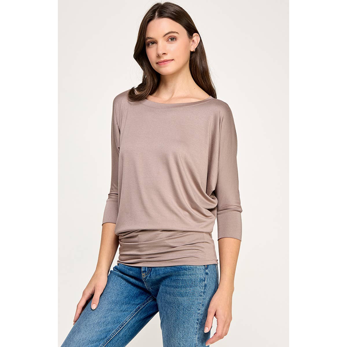 Heimious - 3/4 Dolman Sleeve Round neck Modal Jersey  Top, 2503: White / M
