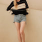 Round Neck Color Blocked Sweater with Stripes