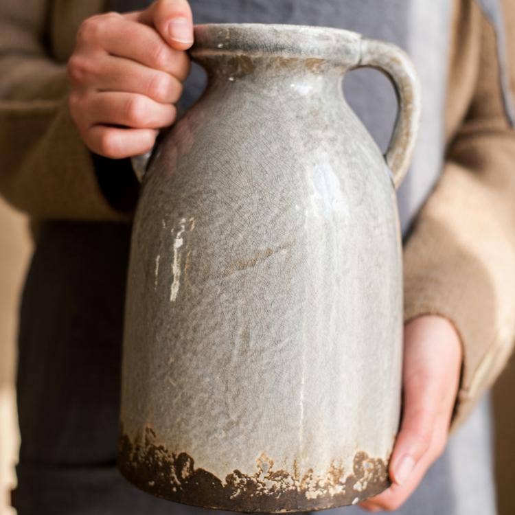 Rustic Reach - Binglie Glazed Pottery Vase with Handles: Small