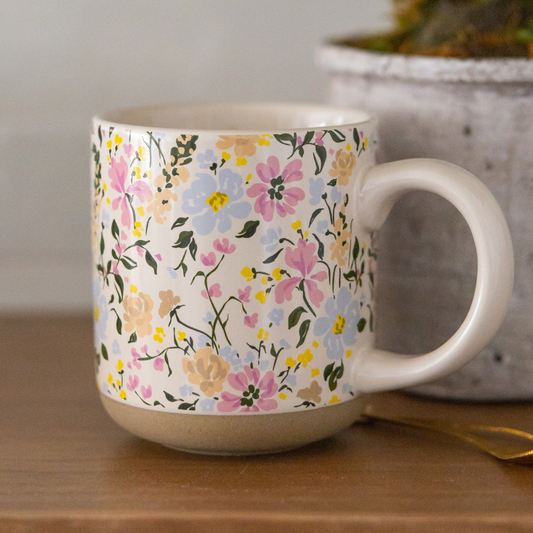 Mug: Floral Stoneware Coffee Mug