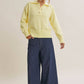 in february - MORNING LIGHT UPLIFTING SOFT PASTEL POLO SWEATER TOP: BUTTER YELLOW / M