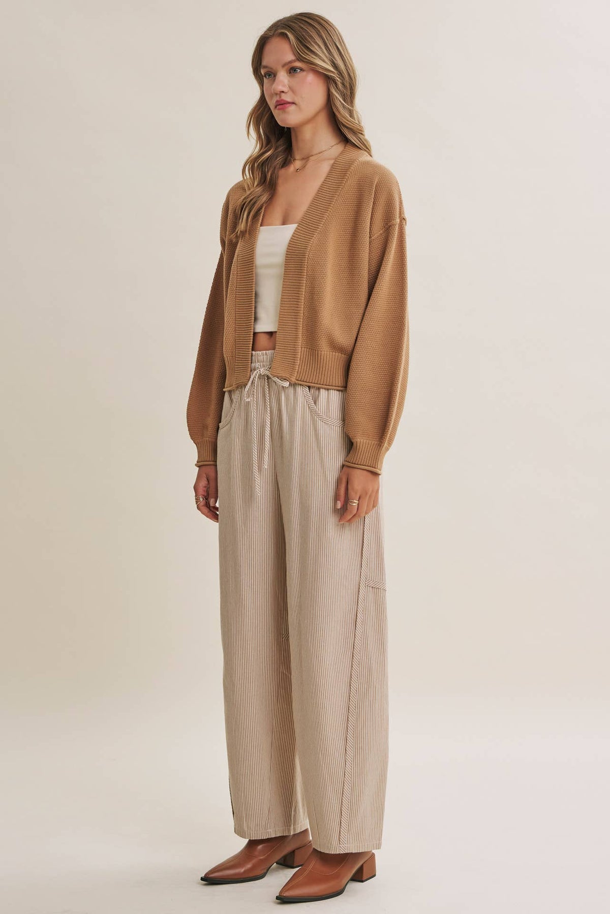 in february - EVERYDAY ESEENTIAL EASY LAYERING BALLOON SLV WAFFLE CARDIGAN: ROSEWOOD / M