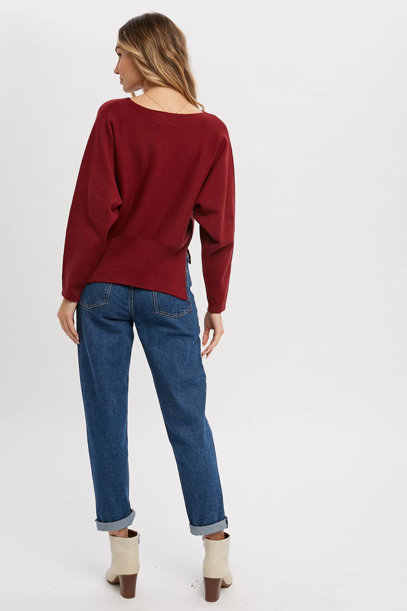 Boatneck Dolman Pullover: BURGUNDY