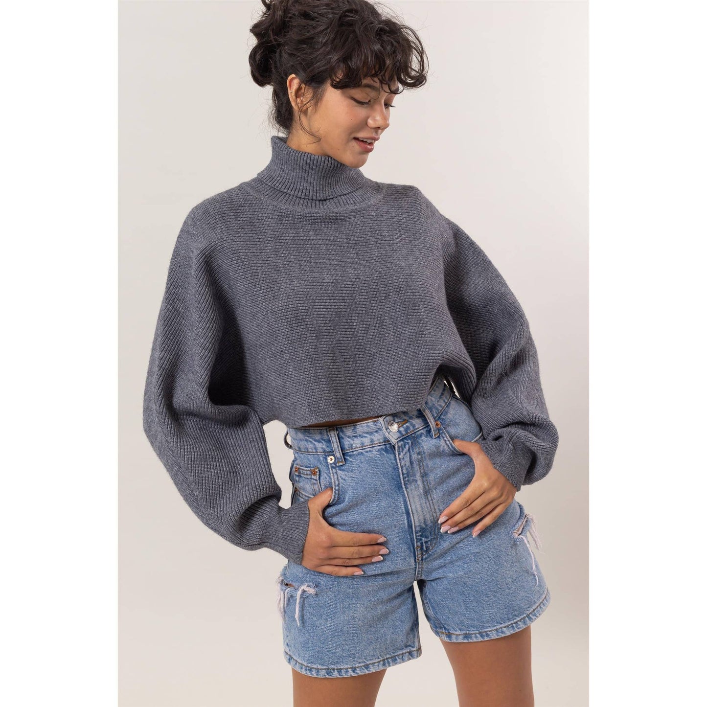 Turtleneck Cropped Sweater: CREAM