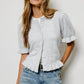 Mimosa - Puff Sleeve Ruffle Hem Knit Cardigan: Ivory / L