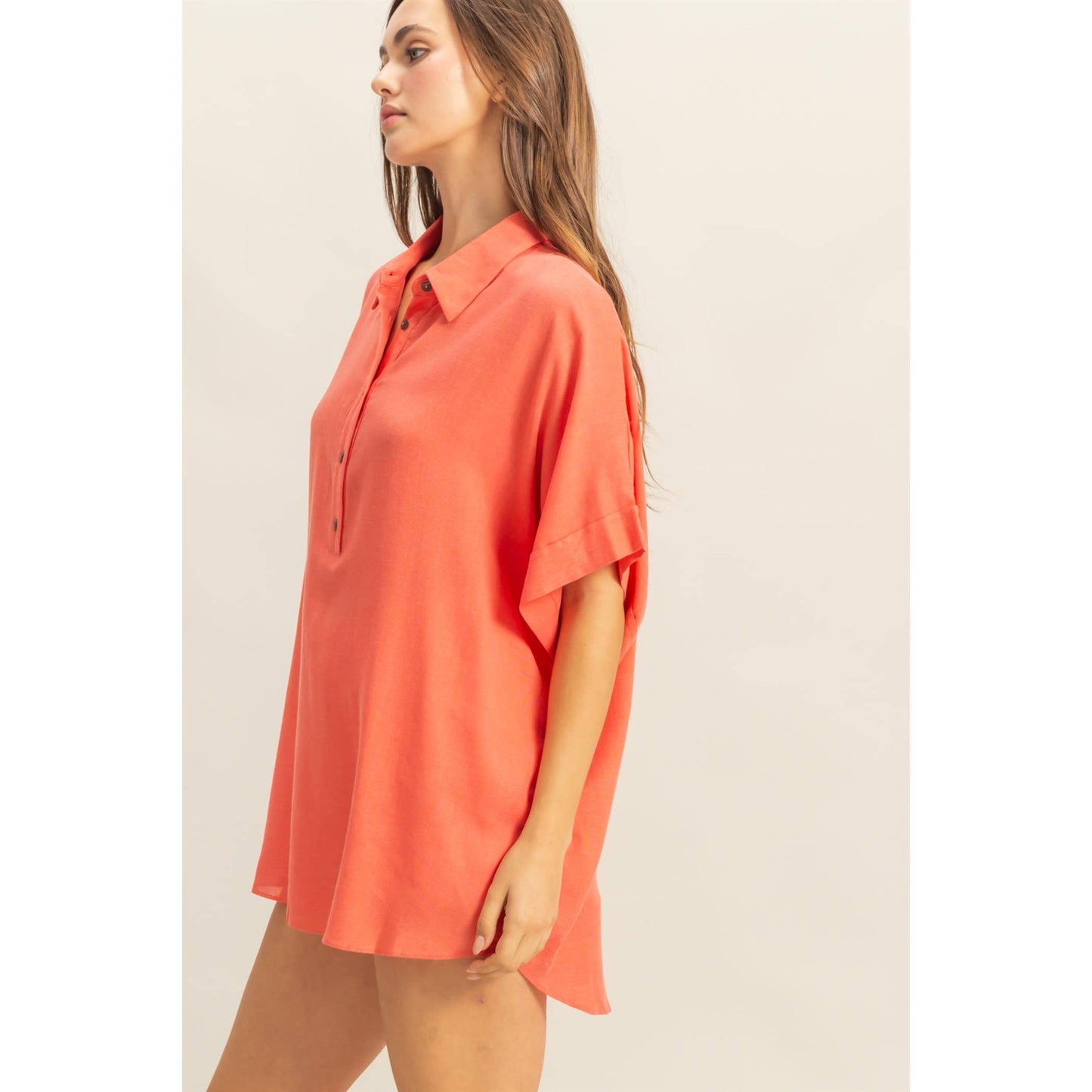 Dropped Shoulders Half Placket Shirt: ORANGE