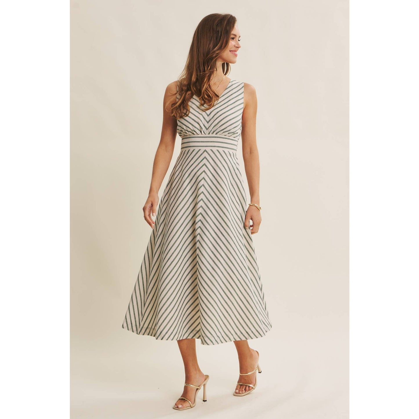 in february - SOFT-GLOW COTTON BLEND LUREX STRIPE FIT AND FLARE MIDI DRESS: RED / S