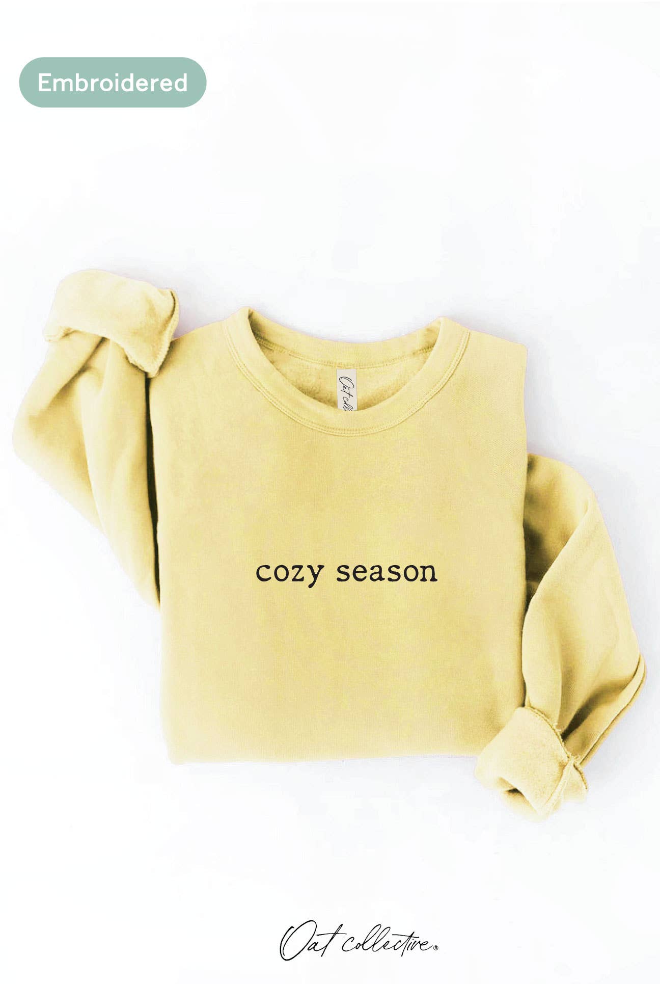 OAT COLLECTIVE - EMBROIDERED COZY SEASON Sweatshirt : VINTAGE WHITE LONG SLEEVE / L