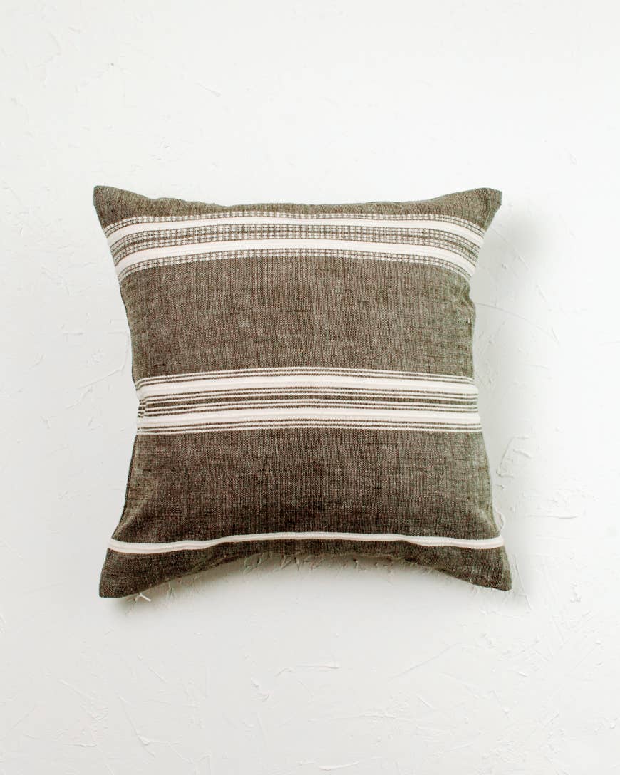 Creative Women - 18" Aden Cotton Throw Pillow Cover: Natural with Navy