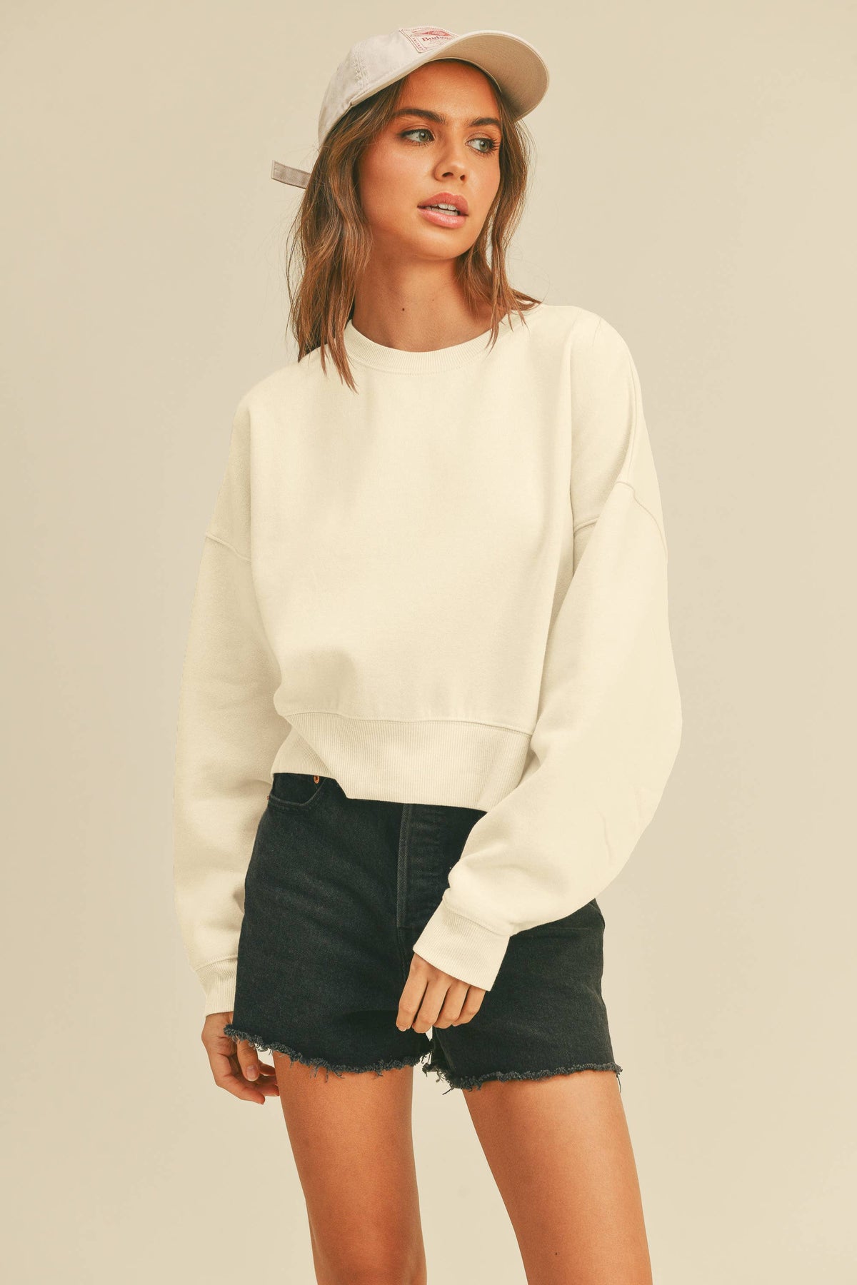 Honestee - Blank Short Cropped Long Sleeve Sweatshirt: MUSTARD / XL