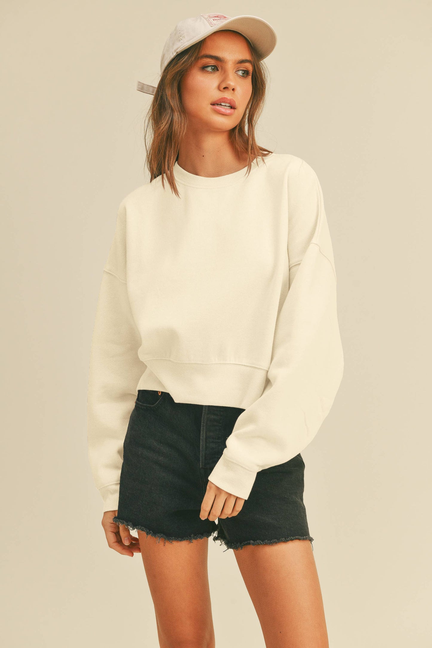 Honestee - Blank Short Cropped Long Sleeve Sweatshirt: OLIVE / XL